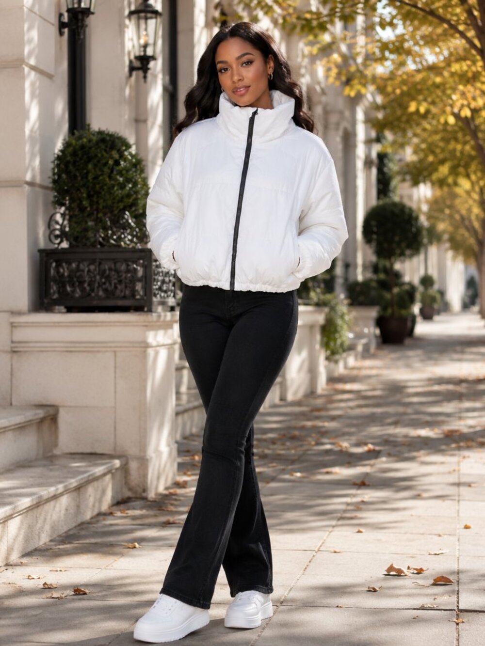 Wild Fable White Quilted Puffer Jacket High Collar Full Zip Size L